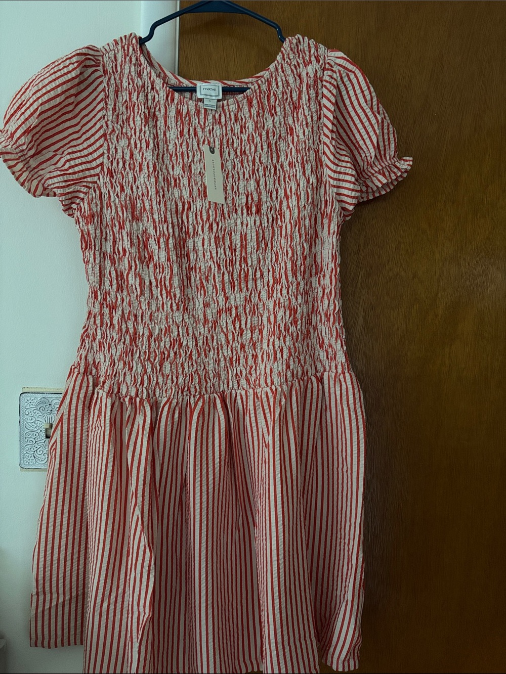 Maeve Red and White Smocked Stripe Dress